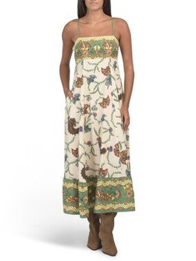 CAROLINE CONSTAS Linen Blend Sleeveless Midi Dress